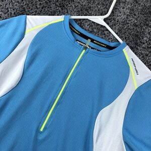 Nishiki Cycling Jersey Mens Large Blue White 1/4 Zip Short Sleeve Bike Shirt